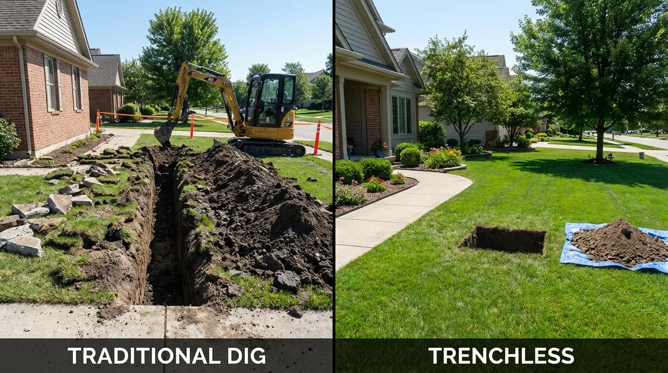 Trenchless sewer repair with minimal yard damage versus traditional excavation in Jasper, AL